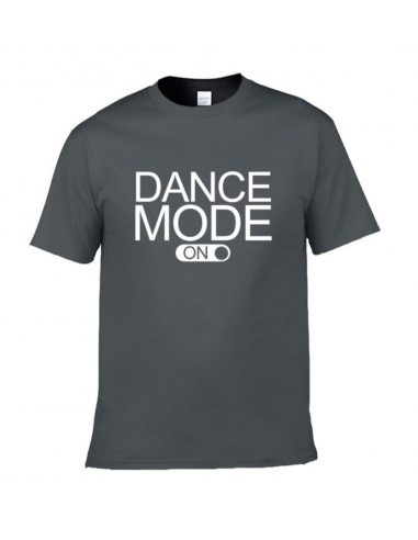 T-shirt da uomo con collo rotondo in cotone grigio.  Scrittura Modalità danza ON in bianco