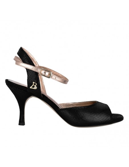 Tangolera Iris Nero Stampa Italian tango dance shoes Zurich  - 7cm heel
