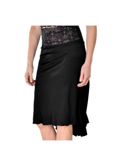 Ladies dance skirt in black stretch fabric with lace waistband for ballroom, latin dance