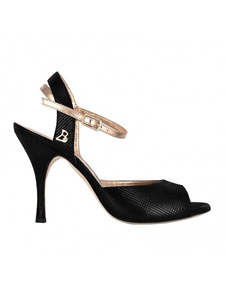 Tangolera Iris Nero Stampa Italian tango shoes Zurich - 9cm heel
