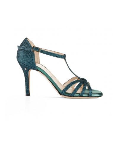 Tangoschuhe aus dunkelgrünem Glitter & Leder