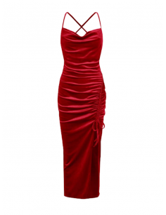 Robe de bal en velours rouge avec cordon de serrage pour les soirées de danse