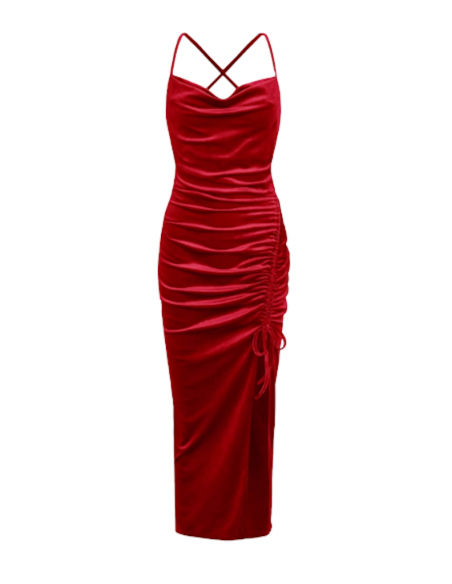 Red velvet ball gown with drawstring for formal events