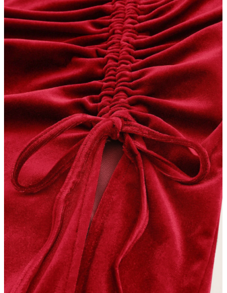 Red velvet ball gown with drawstring for formal events