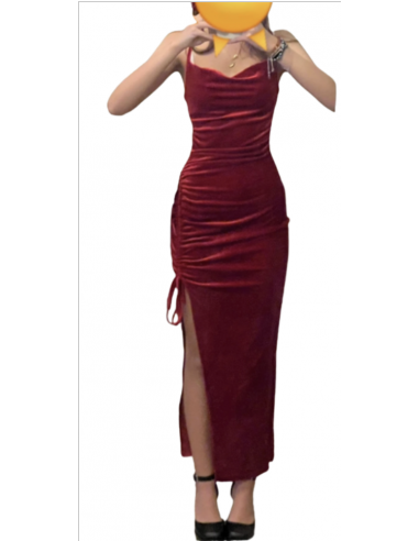 Red velvet ball gown with drawstring for formal events