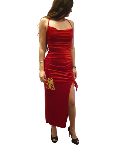 Red velvet ball gown with drawstring for formal events