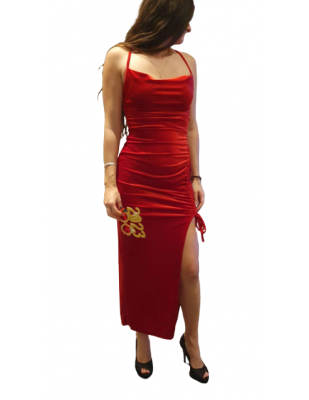 Red velvet ball gown with drawstring for formal events