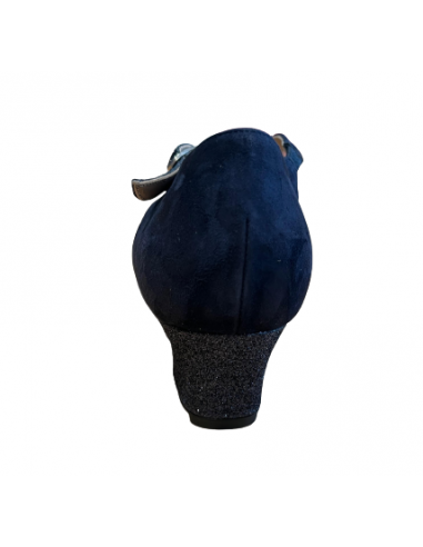 Ladies dance shoes in dark blue suede leather and glitter trim with 4cm heel for ballroom or salsa