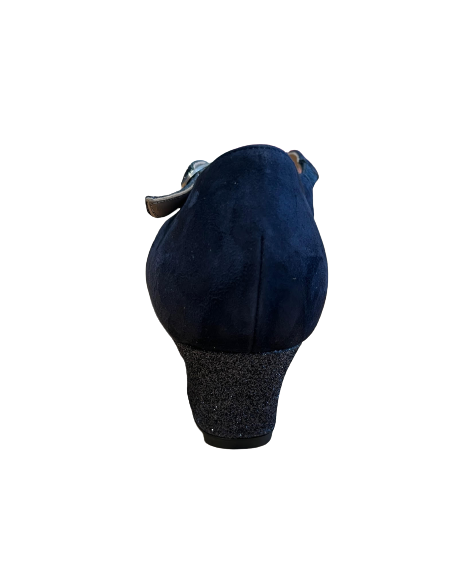 Tanzschuhe in blauem Veloursleder & Glitzerbordüre mit 4cm Absatz für Standardtanz oder Salsa