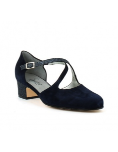 Tanzschuhe in blauem Veloursleder & Glitzerbordüre mit 4cm Absatz für Standardtanz oder Salsa