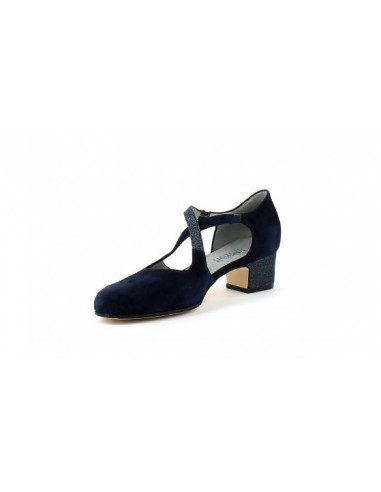 Chaussures de danse femmes en cuir daim bleu et bordure étincelant avec talon 4cm pour danse standard ou salsa
