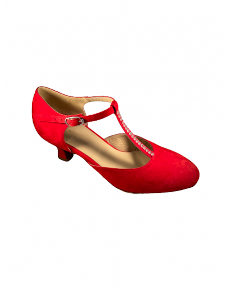 Chaussures de danse fermé en cuir daim rouge décorée avec des cristaux Swarovski® pour danse de salon ou une soirée