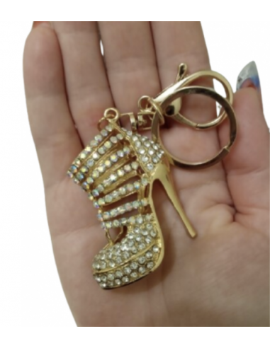 Portachiavi di cristallo dorato per gli amanti delle scarpe. Ottimo come bling da borsetta