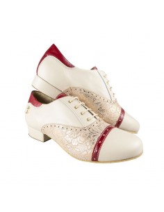 Chaussures de danse à lacets en cuir ivoire avec bordure rouge pour le tango argentin et l'entraînement ou la milonga 2