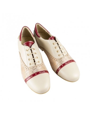 Chaussures de danse à lacets en cuir ivoire avec bordure rouge pour le tango argentin et l'entraînement ou la milonga