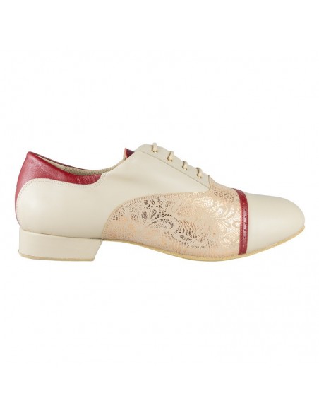 Men's tango dance shoes in ivory leather with red trim for argentine tango, milonga or a party