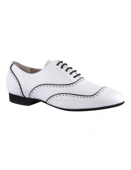 Men's dance shoes in white leather with black piping for tango, milonga, dance class