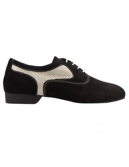 Chaussures de danse tango pour homme en cuir suédé noir avec détails ivoire pour tango argentin, milonga, cours de danse