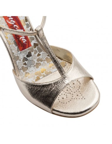 Elegant gold leather tango shoes with 9cm heel and comfort insole