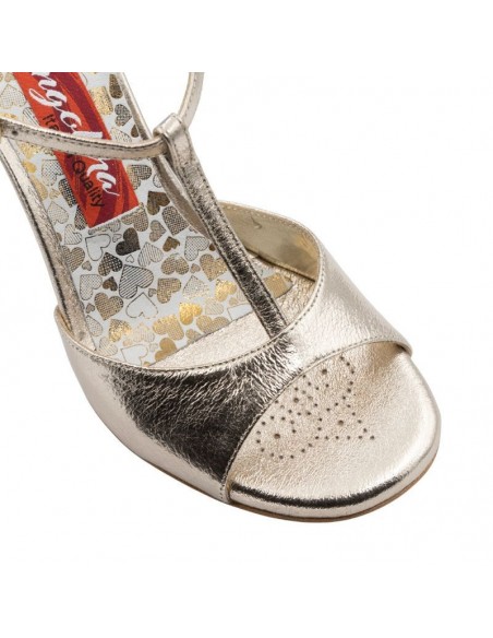 Elegant gold leather tango shoes with 9cm heel and comfort insole