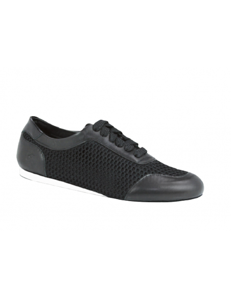 Dance sneakers in black leather and mesh with suede sole for linedance, westcoast, salsa, training