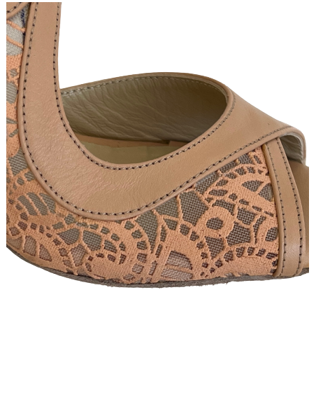 Tanzschuhe in Nude & Spitzenleder mit Crossover-Riemen für Salsa, Tango, Kizomba