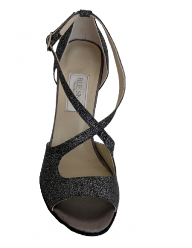 Tanzschuhe in Leder und Glitter Anthrazit für Salsa, Tango, Abendanlass