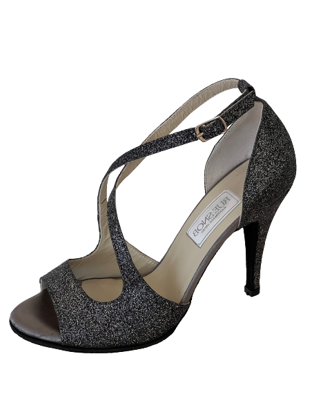 Dance shoes in anthracite glitter for salsa, Kizomba, evening dance party