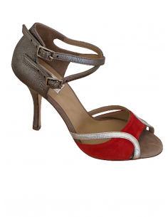Dance shoes in pewter leather with orange suede trim for tango, kizomba