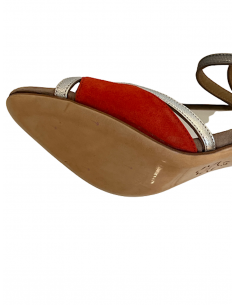 Dance shoes in pewter leather with orange suede trim for tango, kizomba 2