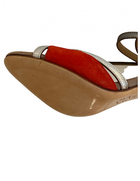 Chaussures de danse en cuir étain avec daim orange pour tango, kizomba