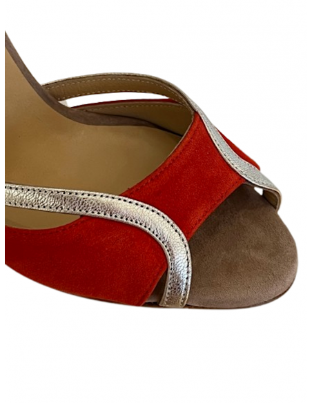 Dance shoes in pewter leather with orange suede trim for tango, kizomba