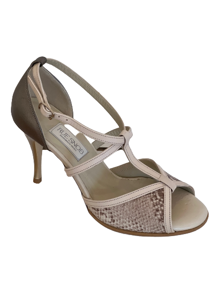 Dancing shoes in ivory leather with lizard pattern for Salsa, Tango, Kizomba