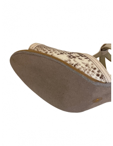Tanzschuhe in Eierschale Leder mit Echsenmuster für Salsa, Tango, Kizomba