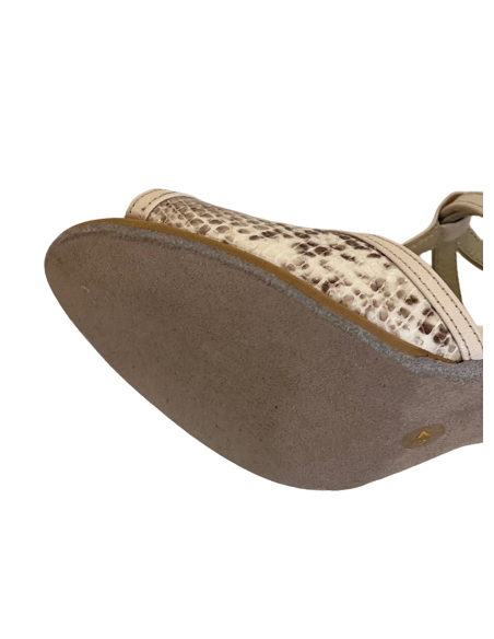 Tanzschuhe in Eierschale Leder mit Echsenmuster für Salsa, Tango, Kizomba