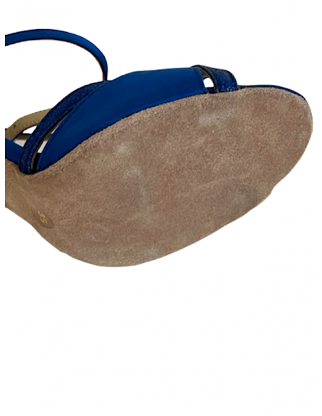 Chaussures de danse pour dames en satin bleu avec lanières pailletées pour tango argentin ou kizomba