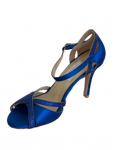 Ladies dance shoes in blue satin with glitter straps for argentine tango or kizomba 2