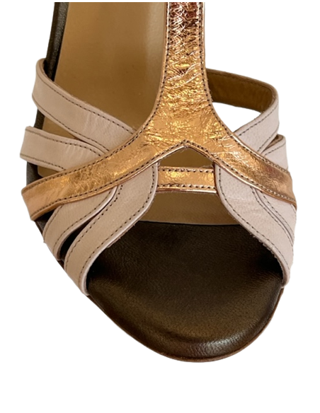 Dance shoes in rosegold leather with 10cm heel for salsa, ballroom or dance party.