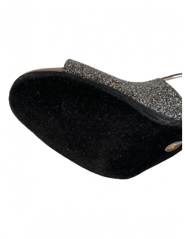 Scarpe da ballo in pelle e glitter antracite con cinturini incrociati per salsa, liscio e la salsa