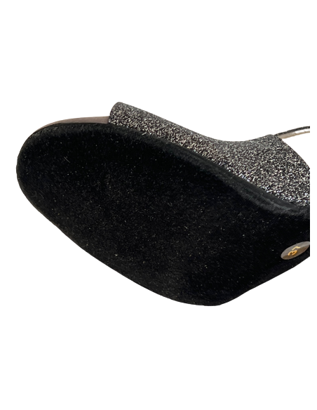 Scarpe da ballo in pelle e glitter antracite con cinturini incrociati per salsa, liscio e la salsa