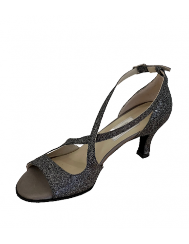 Scarpe da ballo in pelle e glitter antracite con cinturini incrociati per salsa, liscio e la salsa