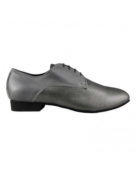 Chaussures de danse pour en cuir lisse gris acier chic avec bout gaufré pour le tango argentin et danses de salon