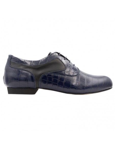 Chaussures élégantes de tango pour hommes,Tangolera, cuir, gaufrage croco, bleu foncé