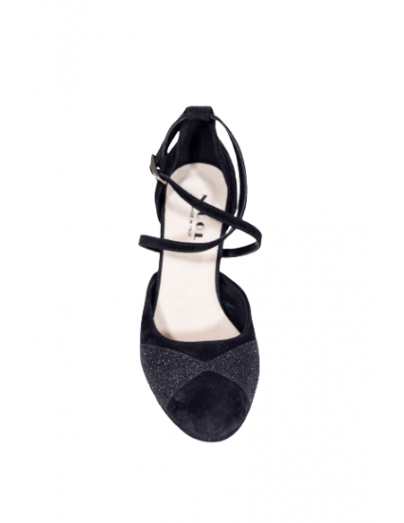 Tanzschuhe geschlossen in schwarzem Wildleder mit Glitter für Salsa, Tango, Standard, Ballabend