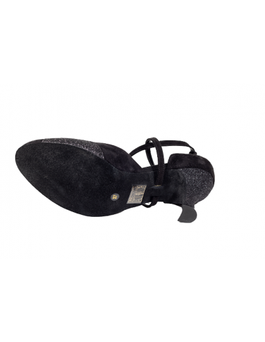 Ladies closed toe dance shoes in black suede leather with crossover strap for salsa, ballroom
