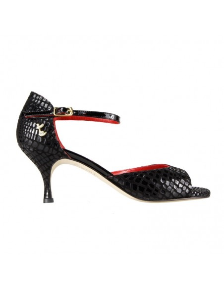 Tangolera Tilde Nero Pitone tango shoes Veryfine Zurich - 6cm heel
