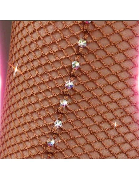 Netz-Tanzstrumpfhose mit Strass-Streifen für Standardtanz, Salsa, Shows