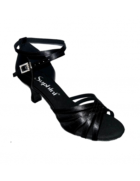 Chaussures de danse latine, satin noir pour salsa, bachata, danse de salon