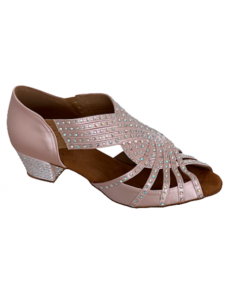 Linedance Tanzschuhe, champagner Satin mit Strass und 3.5cm Absatz für Tanztraining