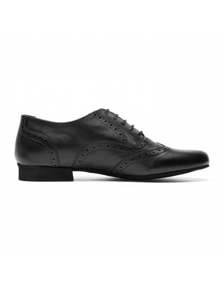 Lace up dance shoes in black leather with brogue pattern for swing, boogie woogie